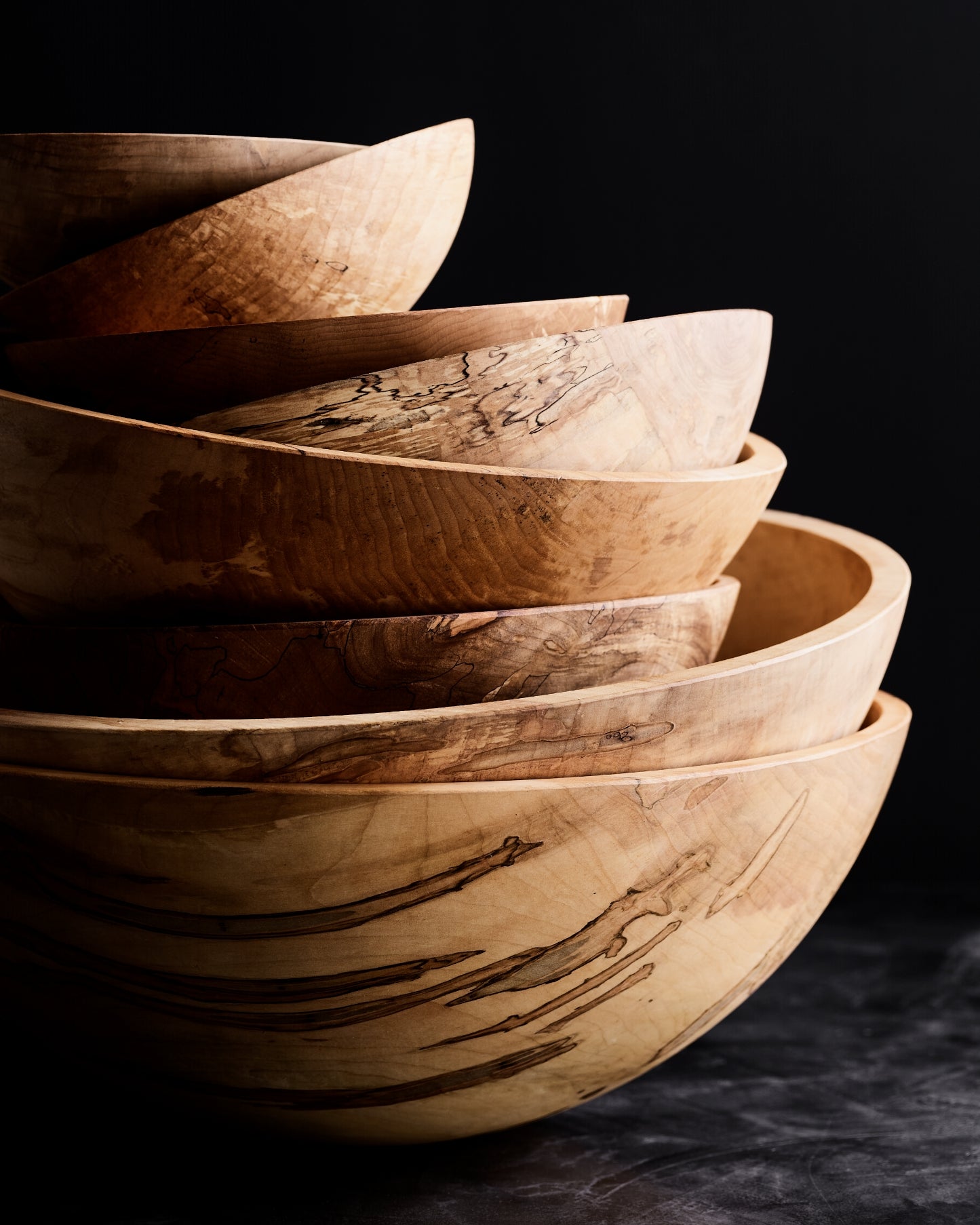 Hudson Grace spalted maple wood serving bowls in assorted sizes with natural grain patterns
