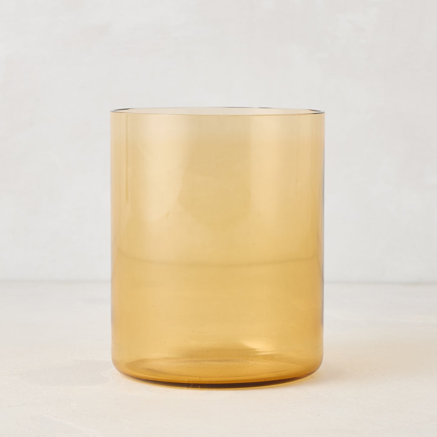 Hugo Amber Double Old Fashioned Glass, sleek amber-colored glass, 3.25"Dia x 4"H.