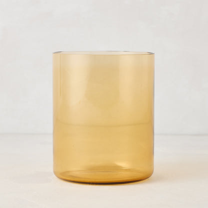 Hugo Amber Double Old Fashioned Glass, sleek amber-colored glass, 3.25"Dia x 4"H.