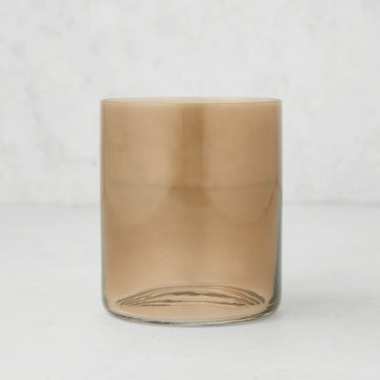 Hugo Chocolate Brown Double Old Fashioned Glass, 3.25"Dia x 4"H, sleek brown glass tumbler.