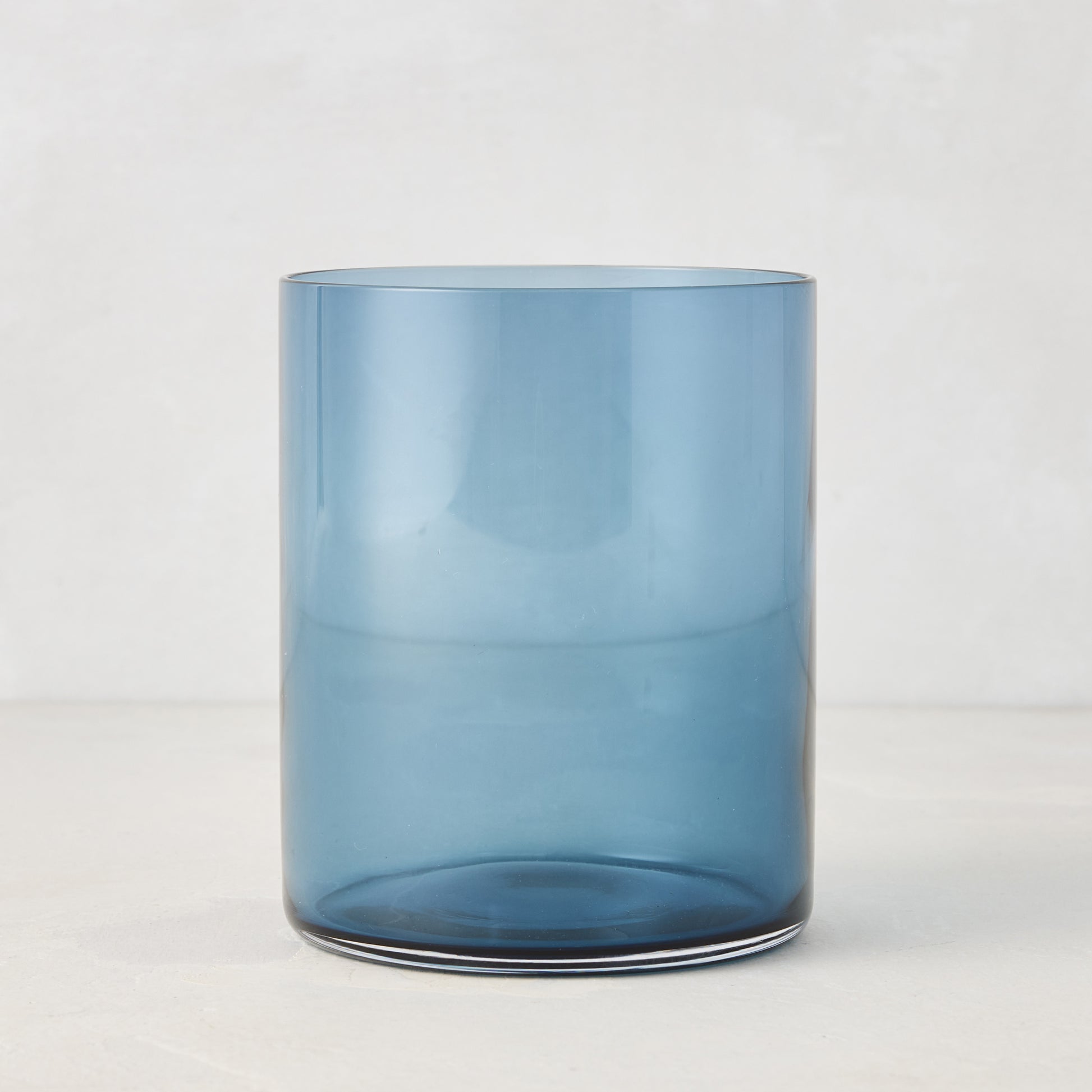Hugo Lupine Blue Double Old Fashioned Glass, 3.25"Dia x 4"H, sleek, sturdy, handmade glass.