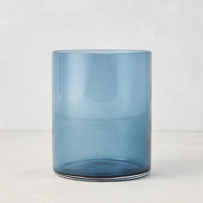Hugo Lupine Blue Double Old Fashioned Glass, 3.25"Dia x 4"H, sleek, sturdy, handmade glass.