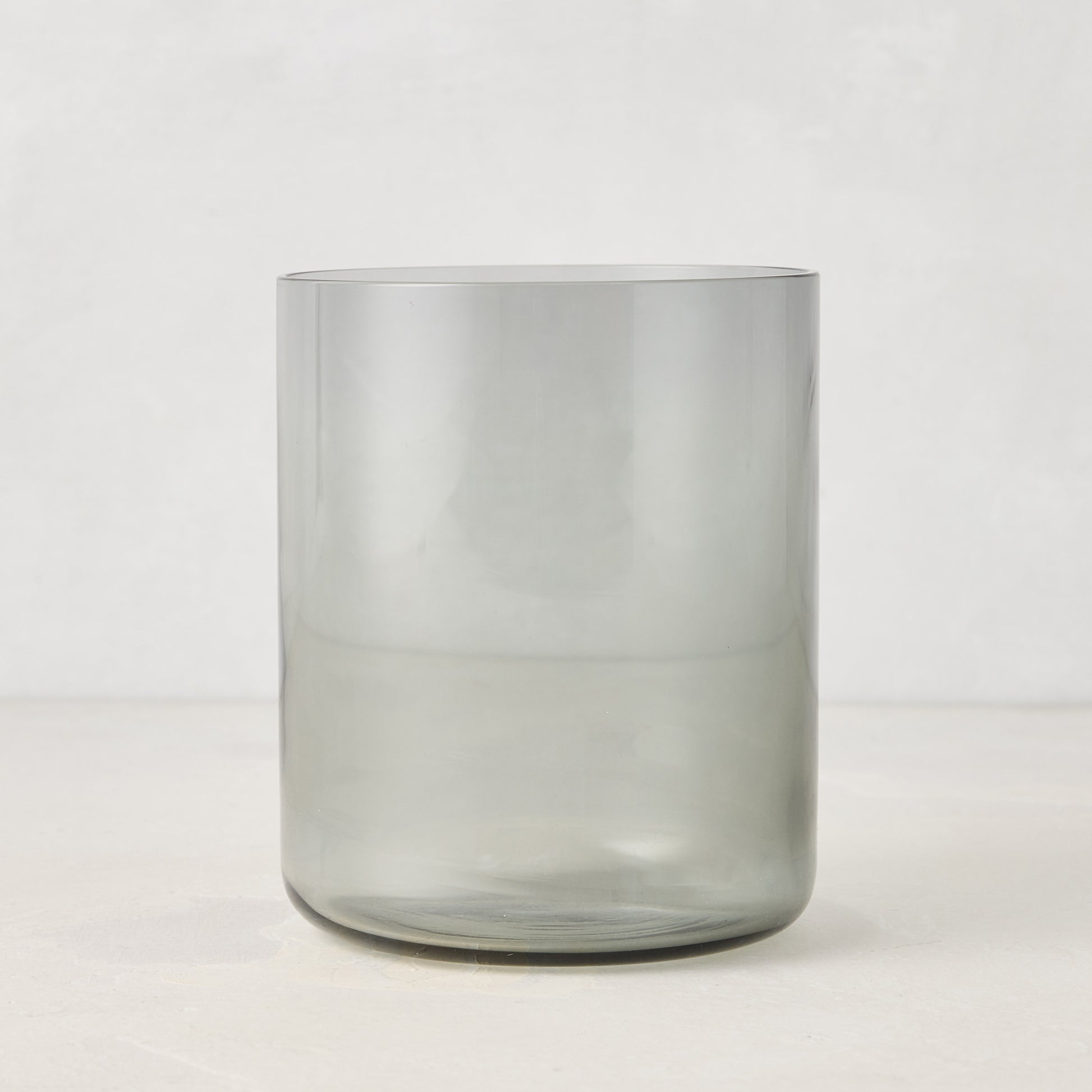 Hugo Smoke Grey Double Old Fashioned Glass, 3.25"Dia x 4"H, sleek, sturdy, handmade in Poland.