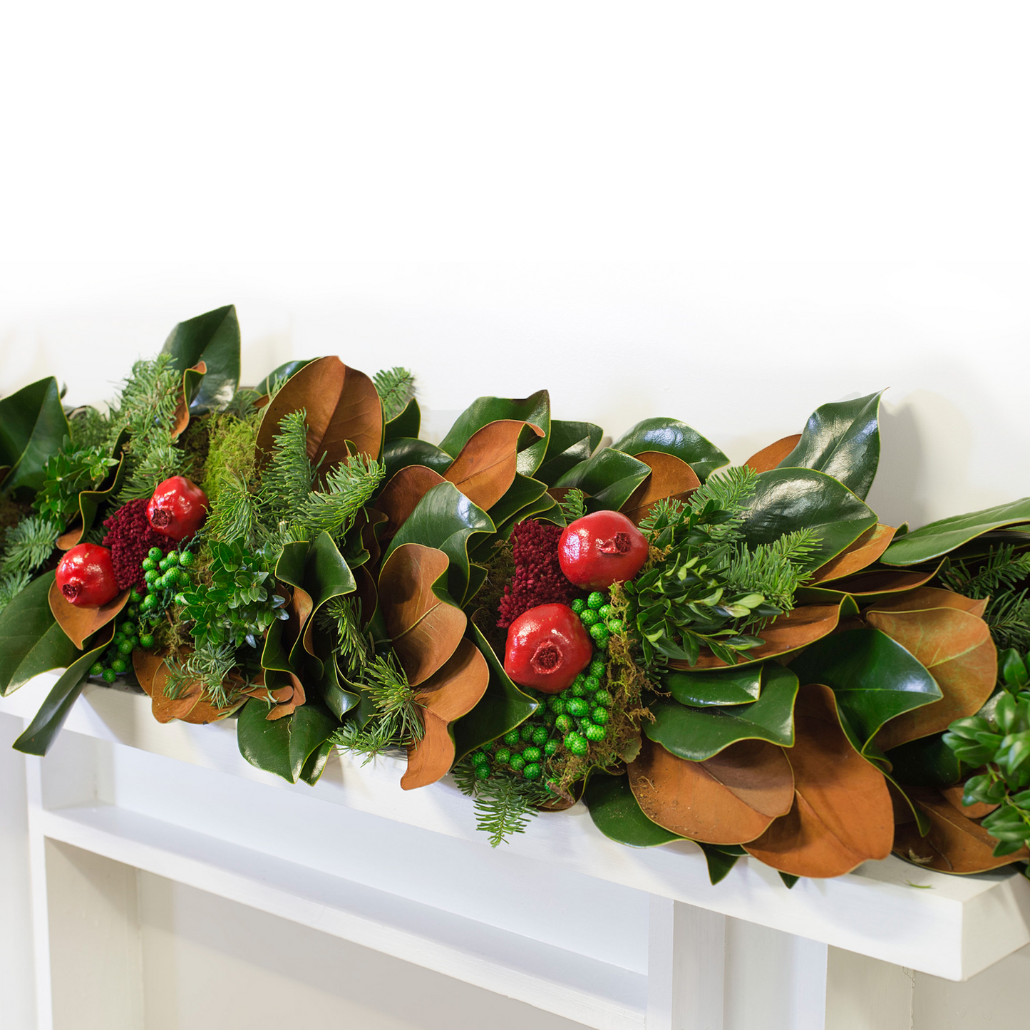 Magnolia, Spruce, and Pomegranate Holiday Garland 6"