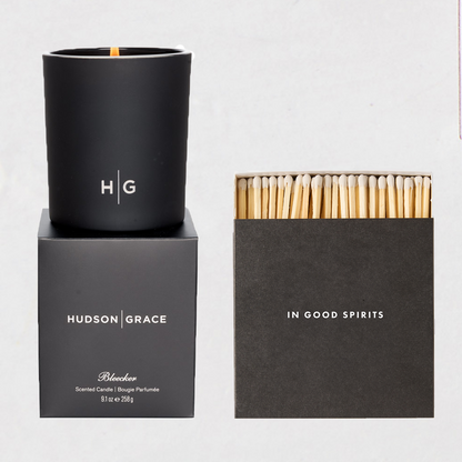 Hudson Grace Bleecker Scented Candle & "In Good Spirits" Matches Gift Set