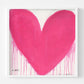 Kerri Rosenthal "In My Heart" art print, a vibrant pink drippy heart on white, framed in matte white wood.
