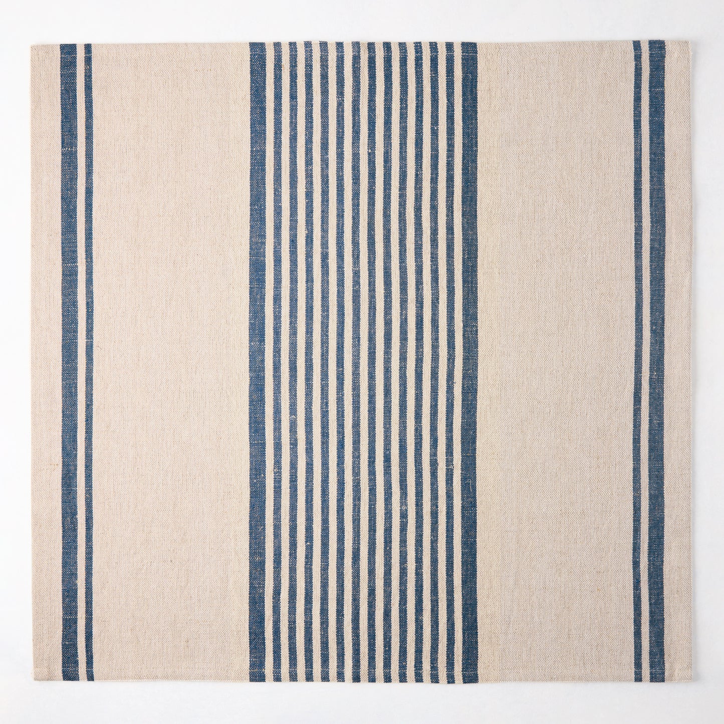 Indigo blue boat stripe natural cotton linen napkin, 22" square.