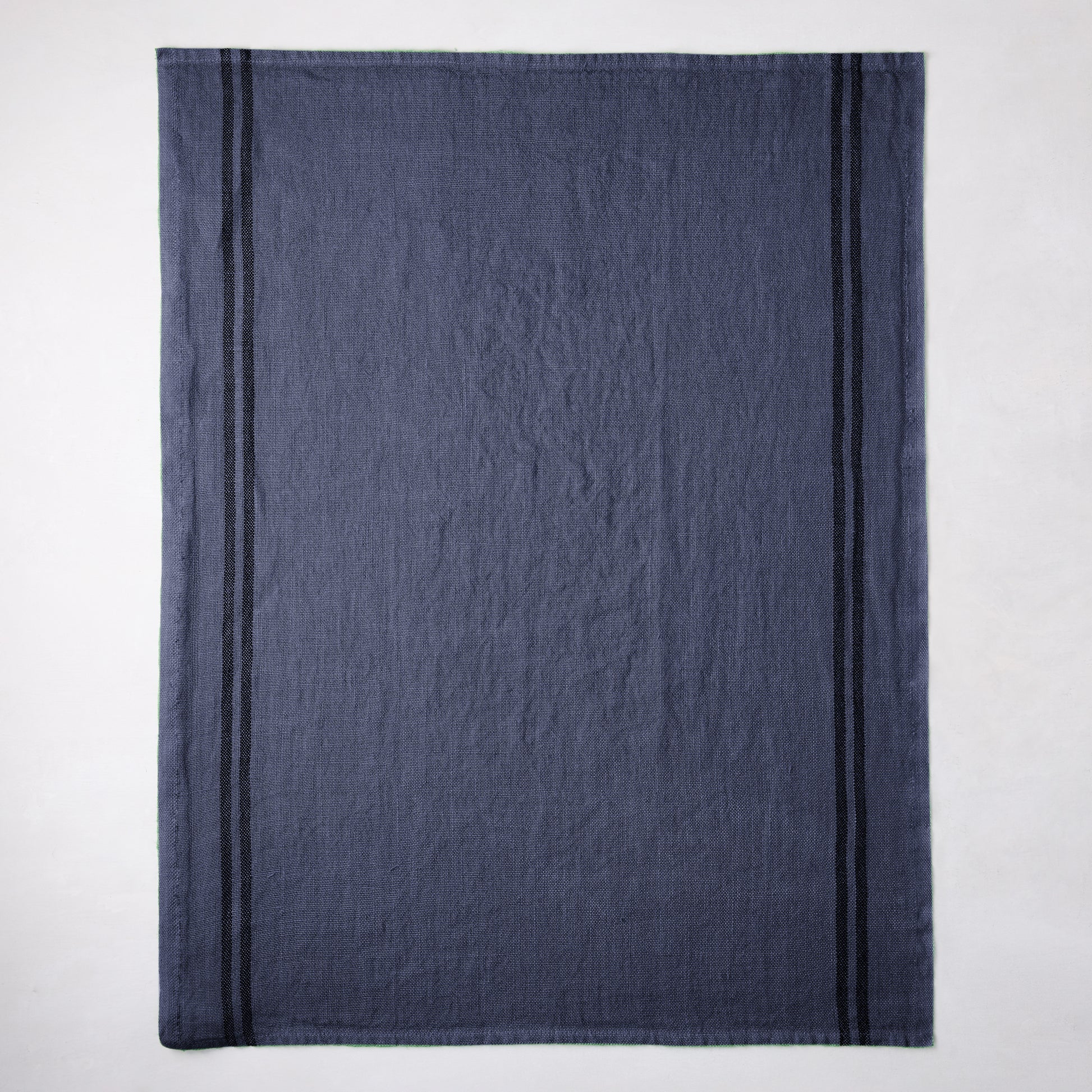 Indigo blue striped French linen hand towel, 27.5"L x 17"W.