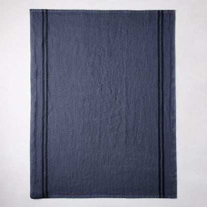 Indigo blue striped French linen hand towel, 27.5"L x 17"W.