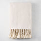 Ivory chevron cotton throw blanket with thick rope fringe, 48"W x 70"L.