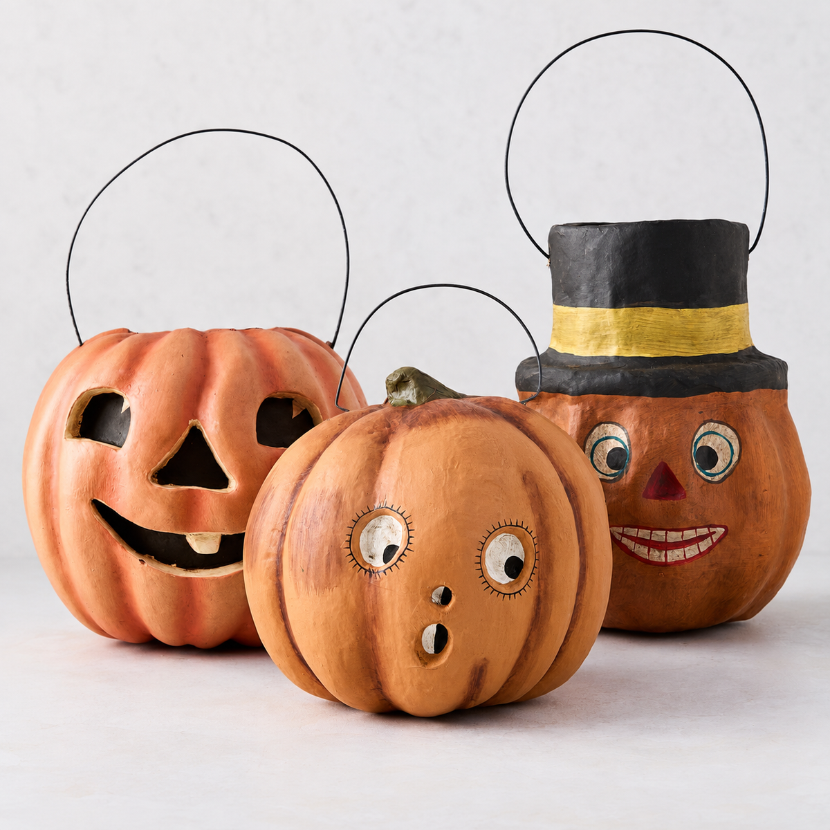 Jack O' Lantern Paper Mache Halloween Candy Bucket