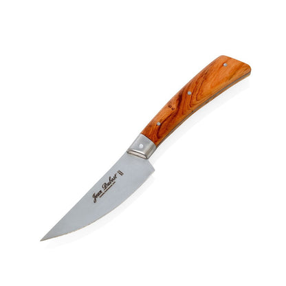 Jean Dubost Laguiole steak knife with olive wood handle and stainless steel blade.