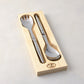 Jean Dubost Laguiole stainless steel salad server set in a light beech wood storage box.