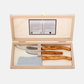 Jean Dubost Olive Wood 3-piece cheese knife set in a light wood gift box with authenticity certificate.