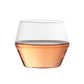 Juniper double old fashioned glass with a geometric silhouette filled with rose-colored liquid, 10oz capacity.