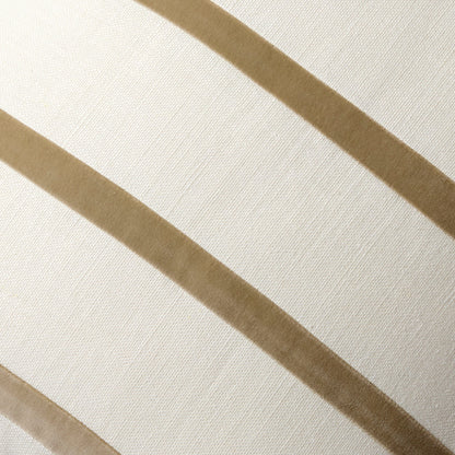 Hudson Grace Khaki and Ivory Thin Velvet Stripe Pillow, 22" square, linen and cotton velvet.