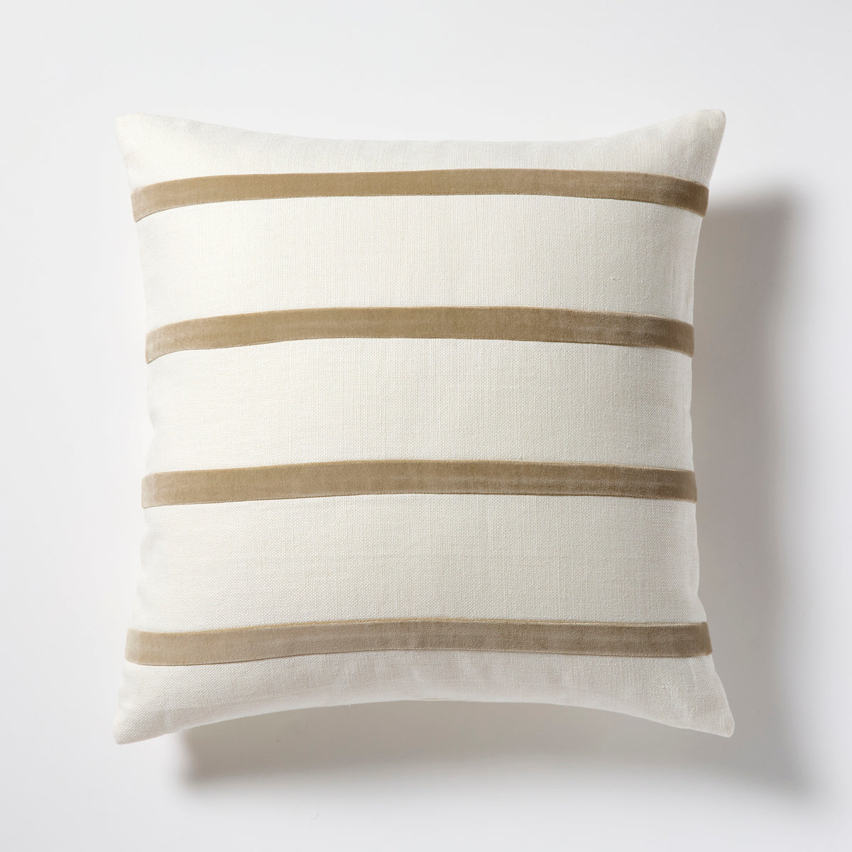 Khaki and Ivory Thin Velvet Stripe Pillow, 22" square, linen and velvet.