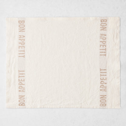 Khaki "Bon Appetit" White Linen Napkin