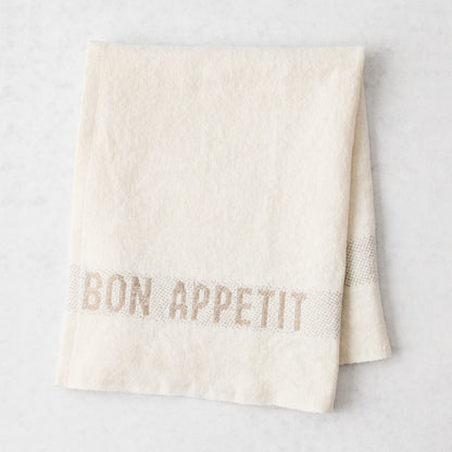 Khaki "Bon Appetit" White Linen Napkin