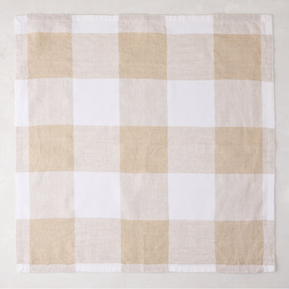 Khaki buffalo check linen napkin, 20" x 20", folded square.