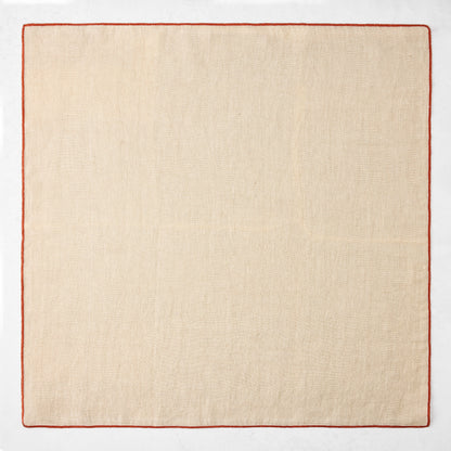 Khaki Embroidered Tipped Stitch Linen Napkin