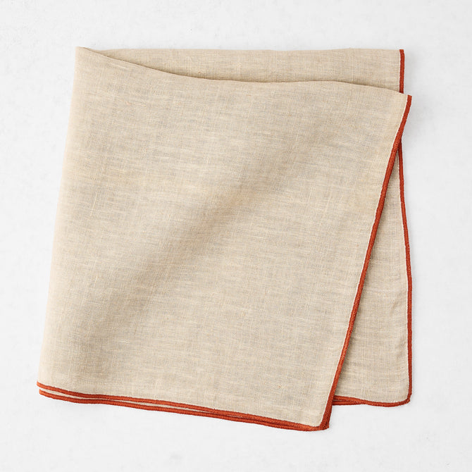 Khaki Embroidered Tipped Stitch Linen Napkin