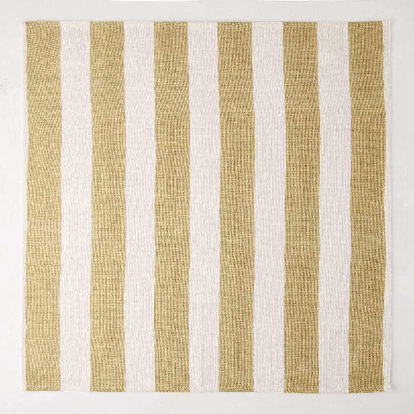 Khaki Hampton Stripe Cotton Napkin, 22" square, with bold vertical khaki and white stripes.