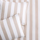 Set of two khaki and white wide-striped euro shams featuring a subtle herringbone texture.