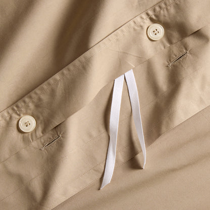 Khaki Italian Percale Duvet Set, close-up of button closure with white ties.