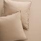 Two Khaki Italian Percale Euro Shams, soft cotton fabric with envelope closures.