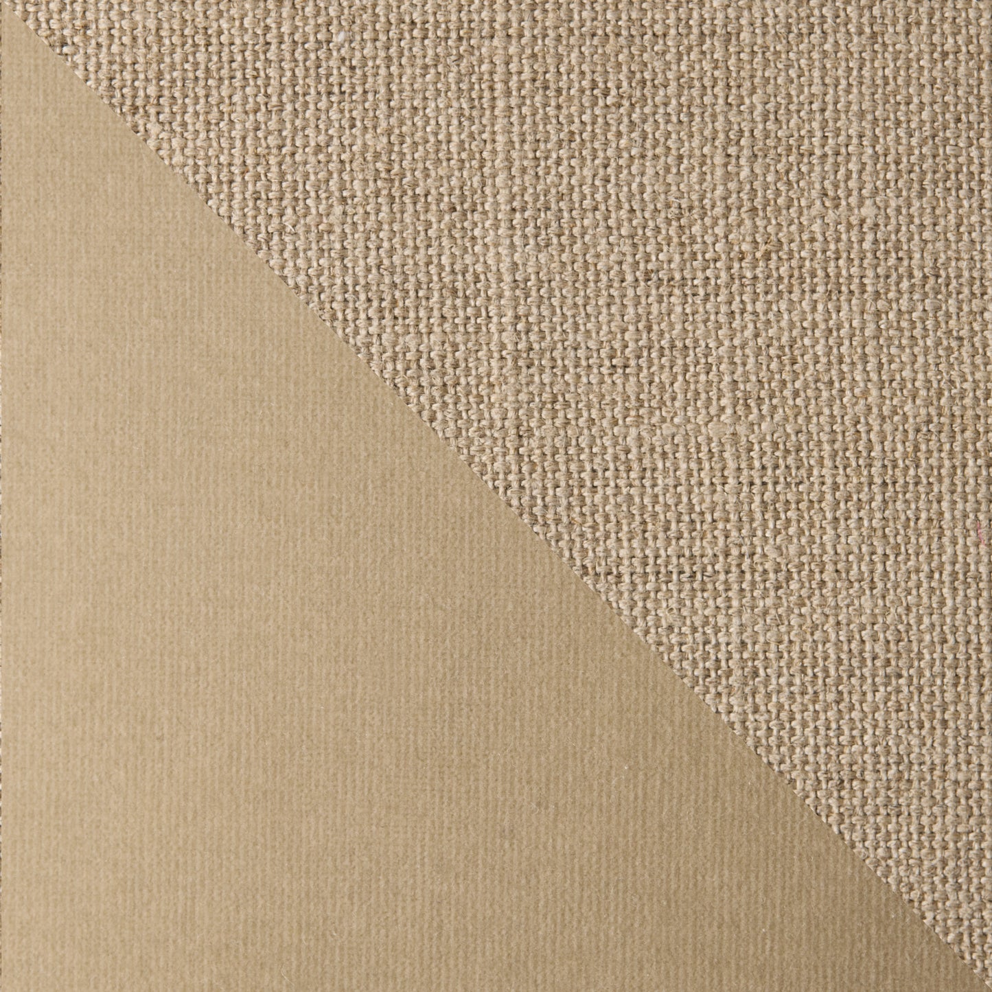 Khaki linen and velvet reversible square pillow, 22", with textured Belgian linen and smooth cotton velvet.