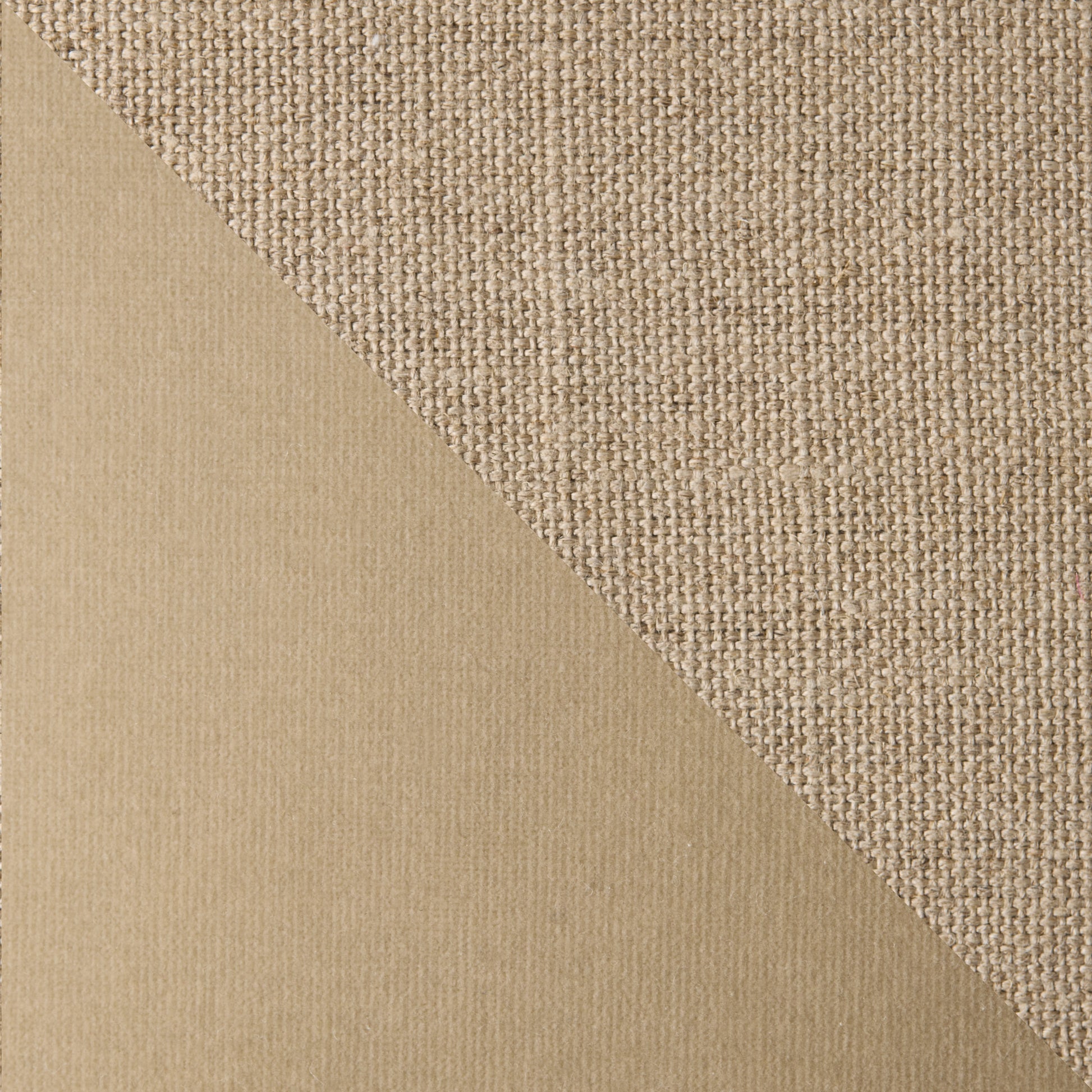 Khaki linen and velvet reversible square pillow, 22", with textured Belgian linen and smooth cotton velvet.