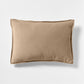 Khaki linen and velvet reversible lumbar pillow, 20"L x 14"H, with a subtle texture.