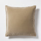 Khaki linen and velvet 22" square reversible pillow with visible textured linen trim.