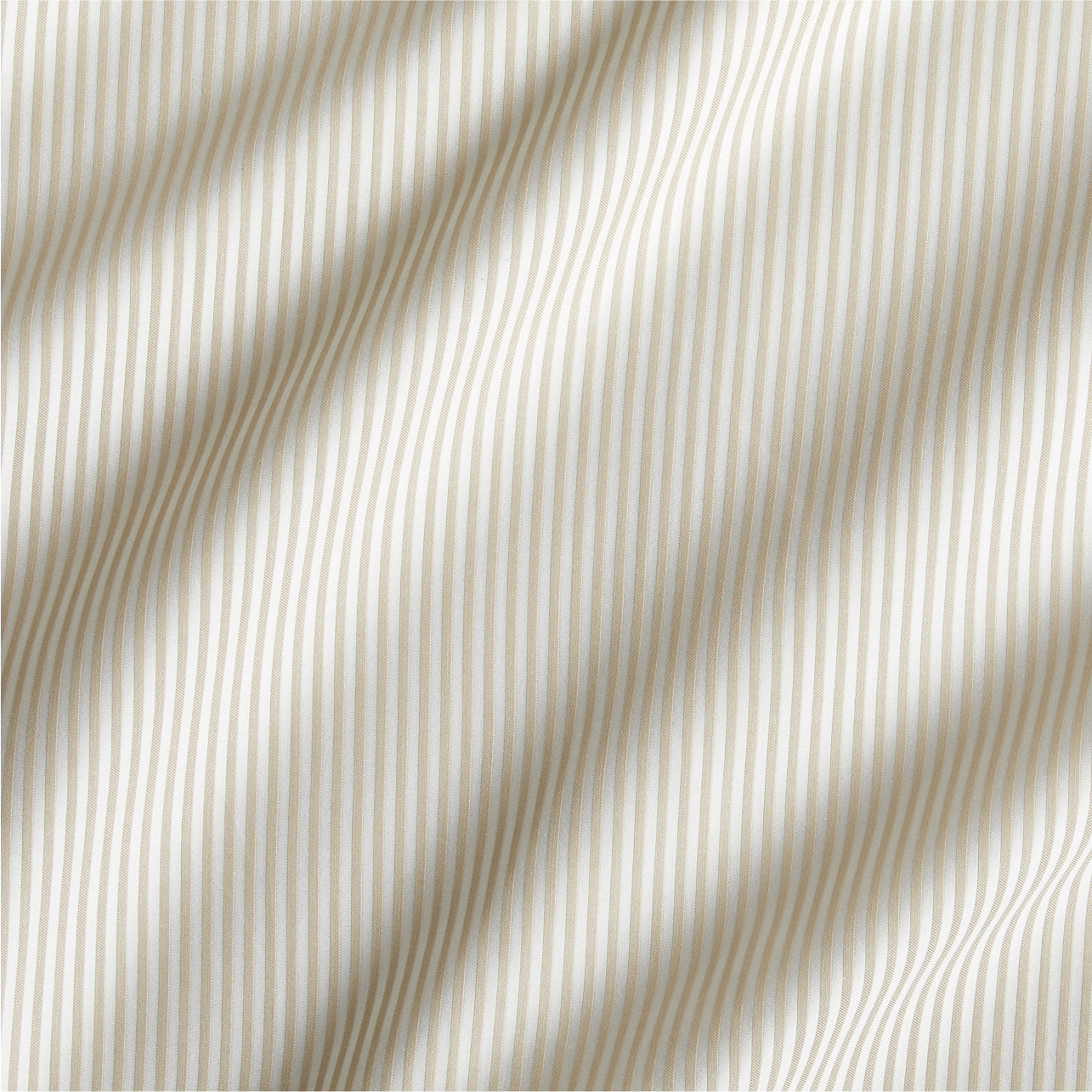 Khaki Stripe Cotton-Chambray Sheet Set with thin vertical stripes and soft fabric folds.
