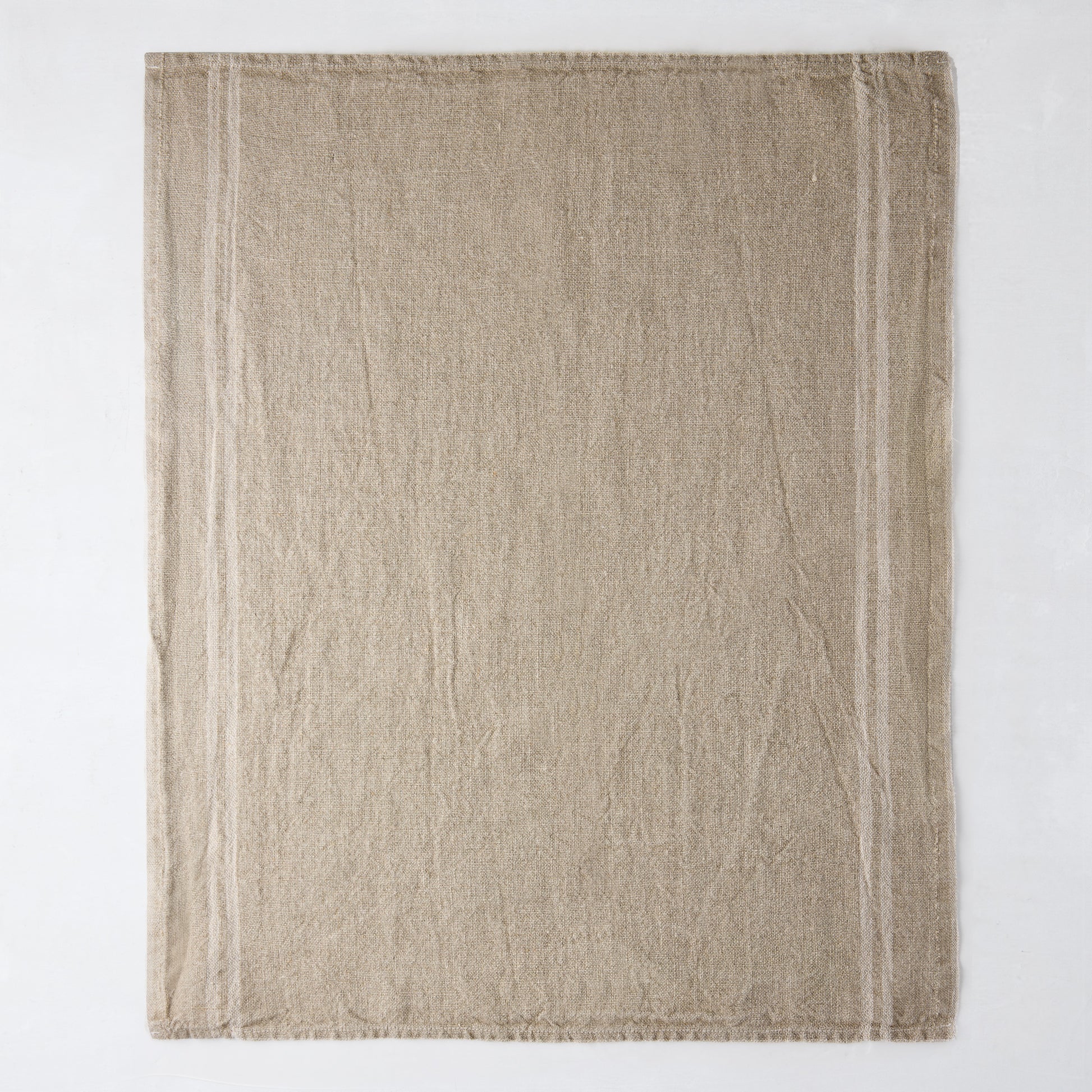 Set of 2 khaki striped French linen hand towels, 27.5"L x 17"W.