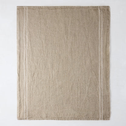 Set of 2 khaki striped French linen hand towels, 27.5"L x 17"W.