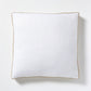 White linen and velvet square pillow with khaki gusset, 22" square.