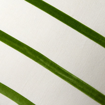 Kiwi green velvet stripes on an ivory Belgian linen pillow.