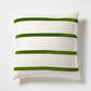 Kiwi green and ivory thin velvet stripe pillow, 22" square, made from Belgian linen and cotton velvet.