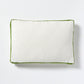 Kiwi Green Velvet Gusseted Lumbar Pillow, 20x14, with white linen front.
