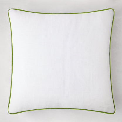 White square pillow with kiwi green velvet gusset and piping.