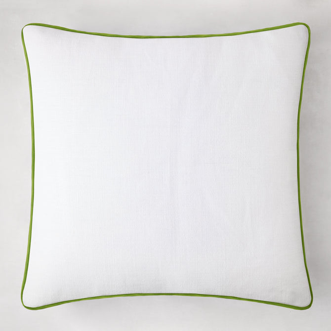 White square pillow with kiwi green velvet gusset and piping.