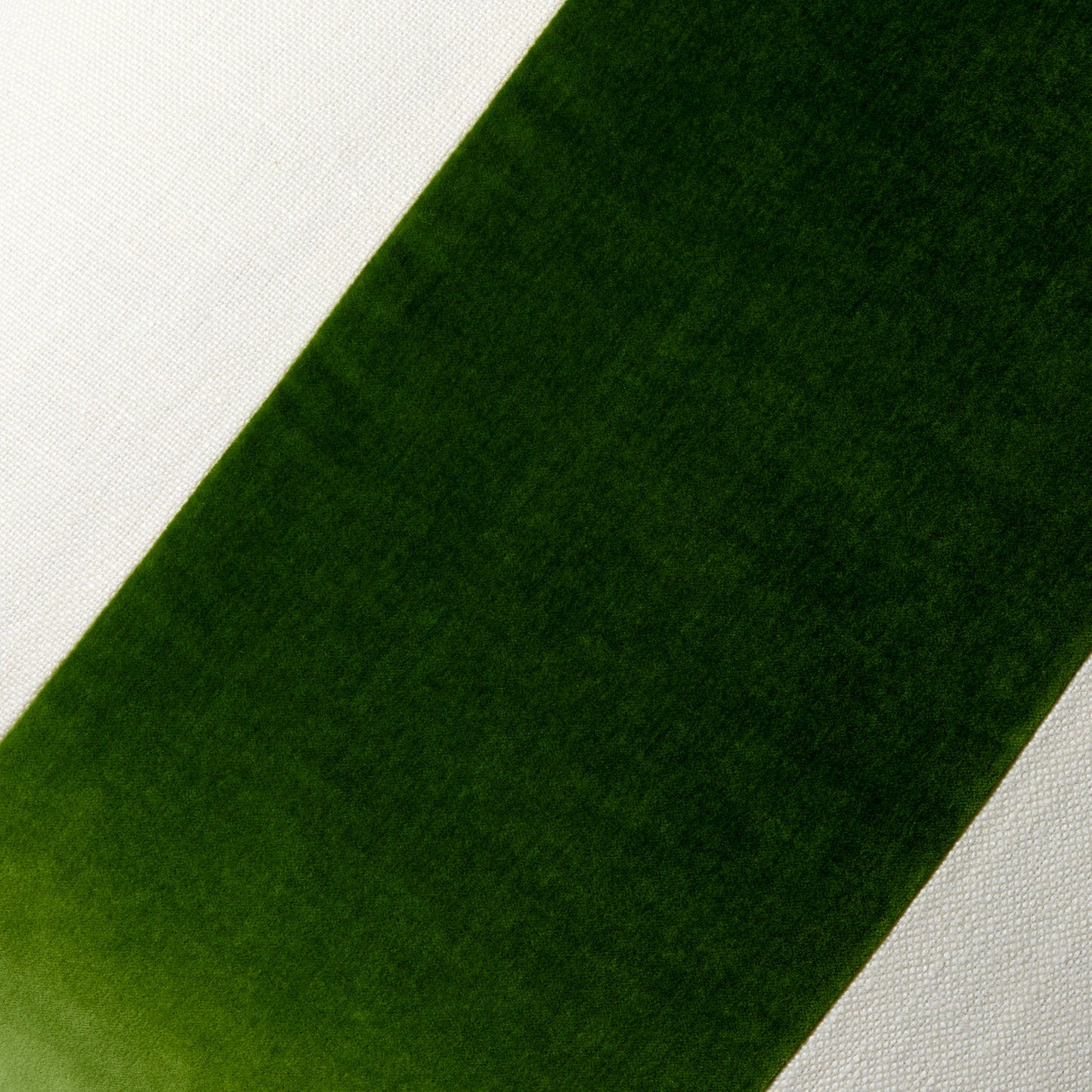 Kiwi green wide velvet stripe pillow with cream Belgian linen.