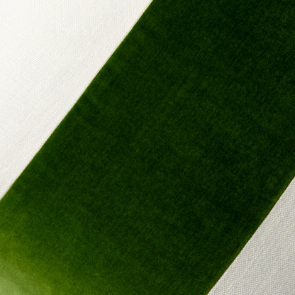 Kiwi green wide velvet stripe pillow with cream Belgian linen.