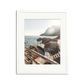 La Fontelina, Capri framed wall art print in a white wooden frame with a white mat, depicting a sunny Mediterranean coastline.