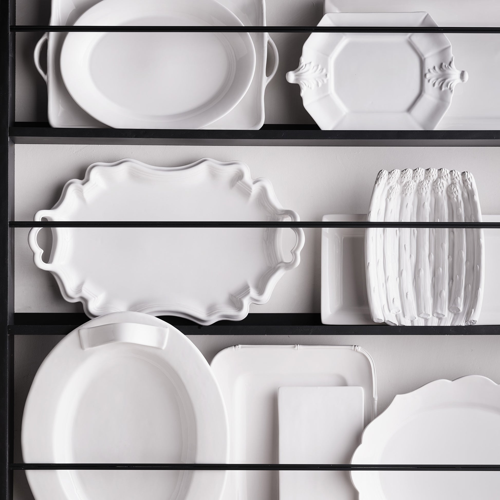 White ceramic Lagos Large Serving Platter with a slightly raised edge and signature white glaze.
