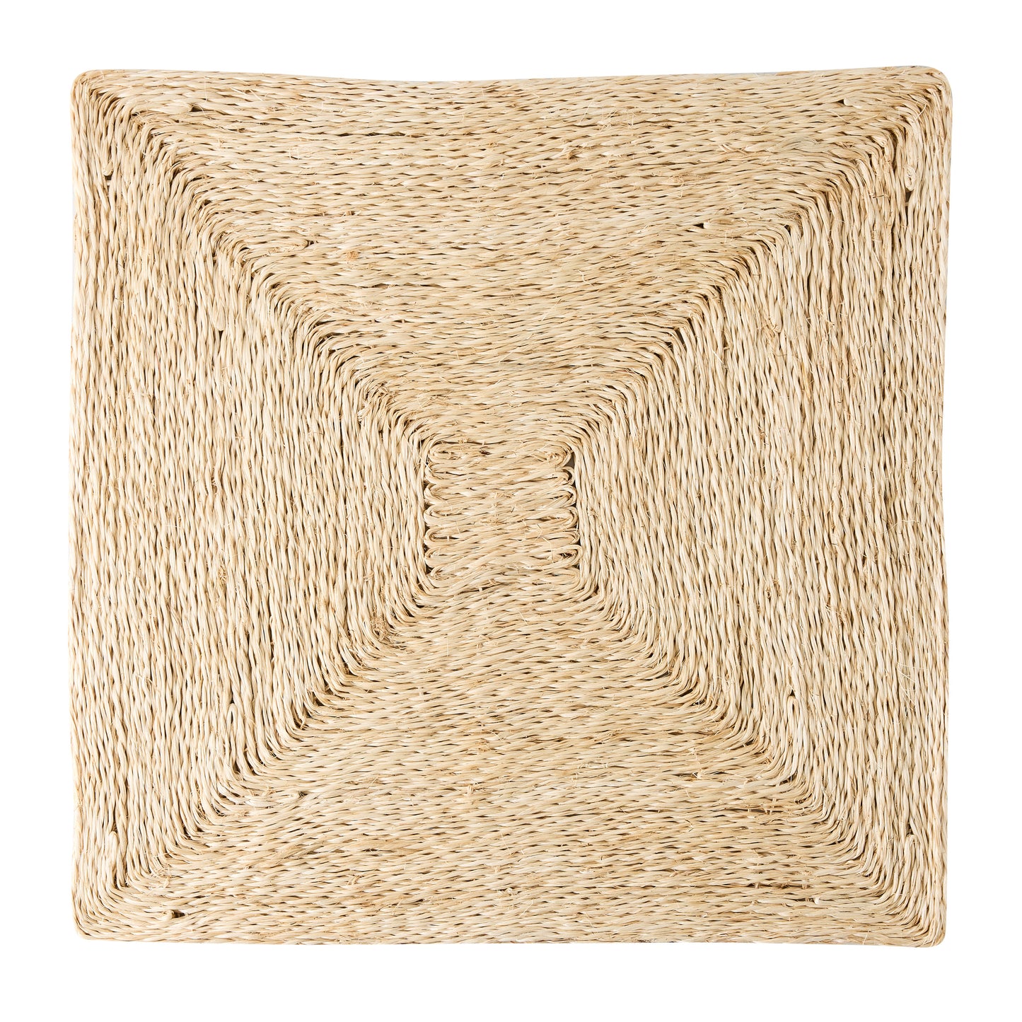Lanai Natural Abaca Woven Square Placemat, 15" square, with a spiral woven pattern.