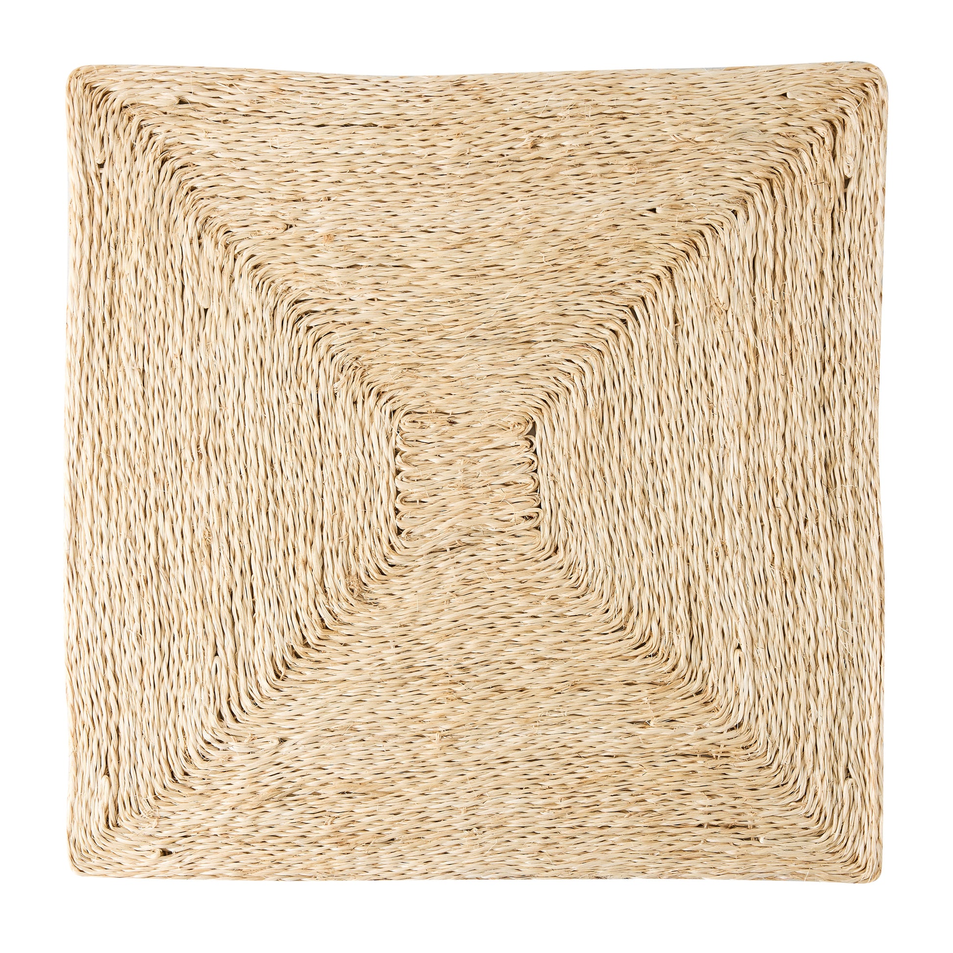 Lanai Natural Abaca Woven Square Placemat, 15" square, with a spiral woven pattern.