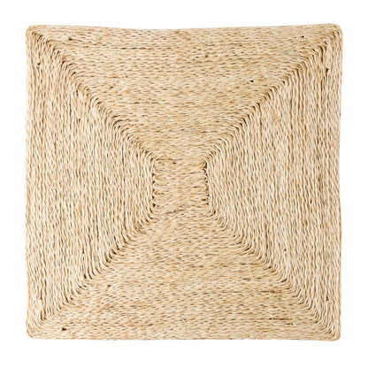 Lanai Natural Abaca Woven Square Placemat, 15" square, with a spiral woven pattern.